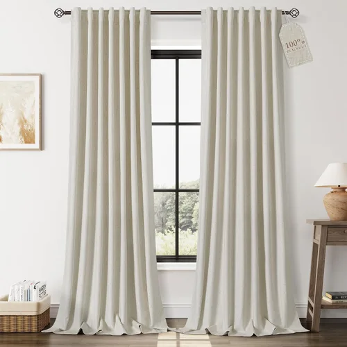Vista 23 de Nanspring Cortinas de lino 100% opacas para dormitorio, 96 pulgadas de largo, con pestaña trasera, bolsillo para barra, aislamiento térmico, cortina