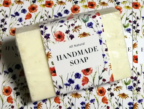 Vista 15 de Cinta de papel de envoltura para barra de jabón casera, productos hechos a mano, 20 piezas (horizontal - puntos azules)