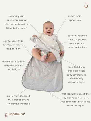 Vista 7 de GUNAMUNA Saco de dormir unisex de manga larga, bolsa de dormir para niños pequeños y bebés, rayón suave