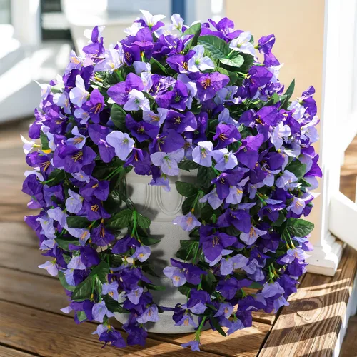 Vista 15 de Flores artificiales de Bouganville falsas para decoración al aire libre, 2 piezas de flores falsas de seda con vides largas colgantes resistentes a