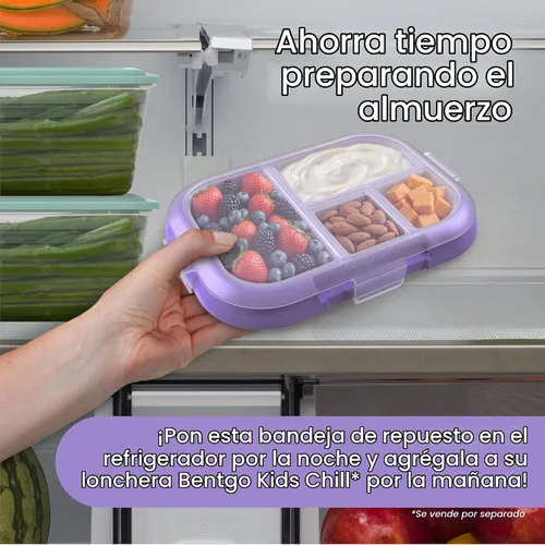 Vista 2 de Bentgo Bandeja de repuesto para niños Chill - Caja Bento reutilizable de 4 compartimentos para una fácil preparación de comidas; capacidad de 3.3