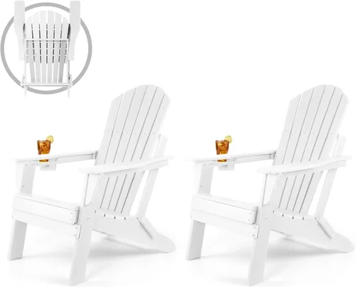 Vista 20 de FUNBERRY Silla plegable Adirondack, sillas de hoguera de HDPE para todo tipo de clima con portavasos para exteriores Azul (Aruba Blue)