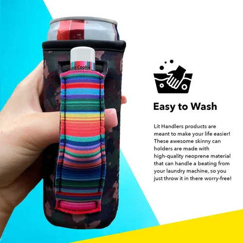 Vista 9 de 12oz Slim Can Pocketed Handler/Cooler/Insulator, bolsillo en la manija sostiene Chapstick o Vape Pen, patente pendiente (arcoíris)