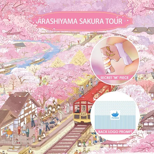 Vista 3 de MOMIBOOK Rompecabezas de 1000 piezas para adultos, rompecabezas de Arashiyama Sakura Tour, imagen de pintura, flor de cerezo, difícil, desafiante