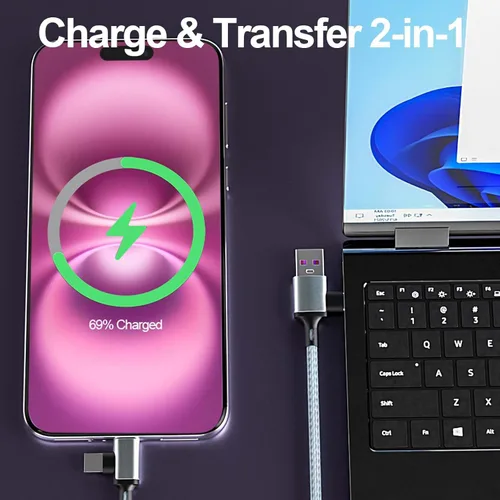 Vista 3 de Paquete de 2 cables de carga rápida USB A/C a USB-C/IP de 5 pies 2 en 2, 60 W, sincronización de datos de 480 Mbps compatible con teléfono serie