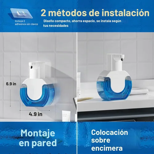 Vista 5 de Dispensador automático de jabón, sensor manos libres, 4 niveles de espuma ajustables, recargable y montaje en pared (15 oz/420 ml) para baño y cocina