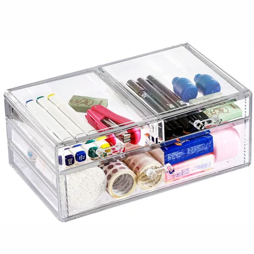 Vista 7 de Cq acrylic 1 paquete de cajones de almacenamiento apilables transparentes para tocador, organizador de escritorio apilable de 3 cajones con cajones