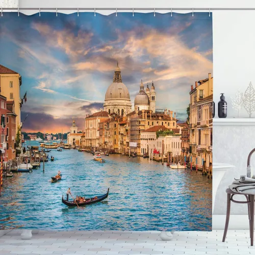 Vista 115 de set de cortina para baño decorativa de tela de poliéster con ganchos