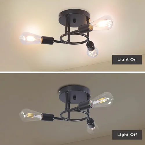 Vista 4 de Finktonglan Lámpara de techo semiempotrada de 3 luces, lámpara de techo Sputnik negro mate, lámpara moderna de granja E26 para cocina, dormitorio