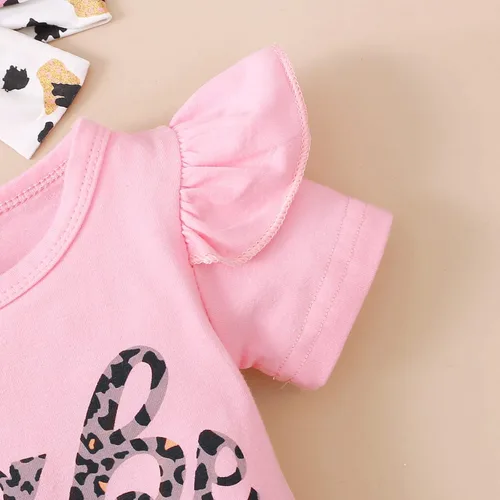 Vista 3 de MIEKISA Conjunto de mameluco y vestido de malla de leopardo para niñas con diadema