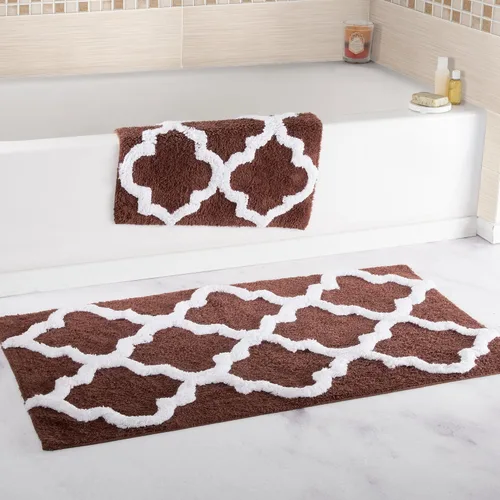 Vista 9 de Lavish Home Juego de alfombrillas de baño de enrejado de 2 piezas 100% algodón, color negro
