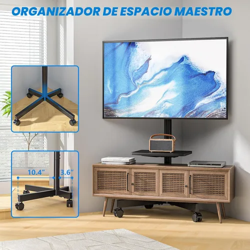 Vista 7 de Rfiver Soporte de TV rodante fuerte con estante para televisores de 23 a 60 pulgadas de hasta 88 libras, carrito de TV móvil portátil con rueda