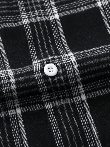 Vista 3 de OYOANGLE Mens Long Sleeve Button Down Shirts Plaid Pocket Flannel Shirts Top Jacket
