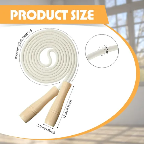 Vista 2 de Hungdao 4 cuerdas de saltar para niños con mango de madera, cuerda de saltar ajustable trenzada de algodón para ejercicio, fitness, saltar cuerda