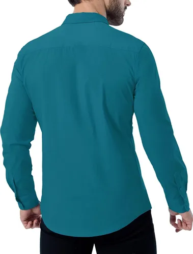 Vista 6 de ZAFUL Camisas de vestir elásticas y ajustadas para hombre, de manga larga, con botones, casual, de algodón