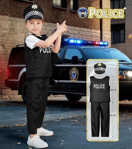 Vista 5 de Jeowoqao Conjunto de disfraces para niños, juego de rol para niños, 11 piezas, traje de pirata, chef, trabajador de construcción, disfraz de policía