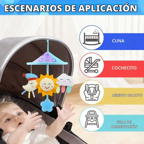 Vista 2 de Cochecito de bebé juguetes móviles, juguetes de cochecito con sonajero suave para 0 meses + (cielo)