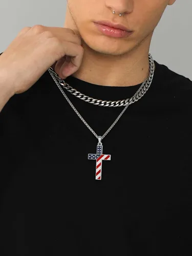 Vista 2 de U7 Collar de bandera estadounidense, colgante de águila de Estados Unidos, colgante de cruz de bandera estadounidense, joyería patriótica