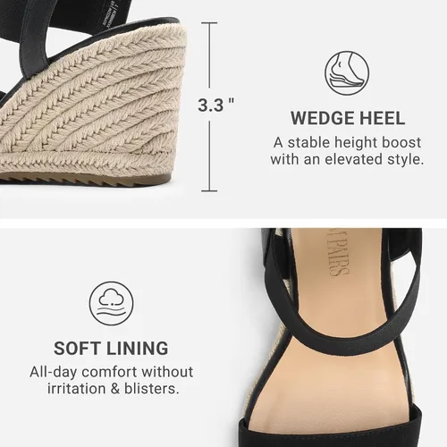 Vista 3 de DREAM PAIRS Alpargatas de punta abierta para mujer, sandalias de plataforma elegantes sin cordones con correa elástica en el tobillo
