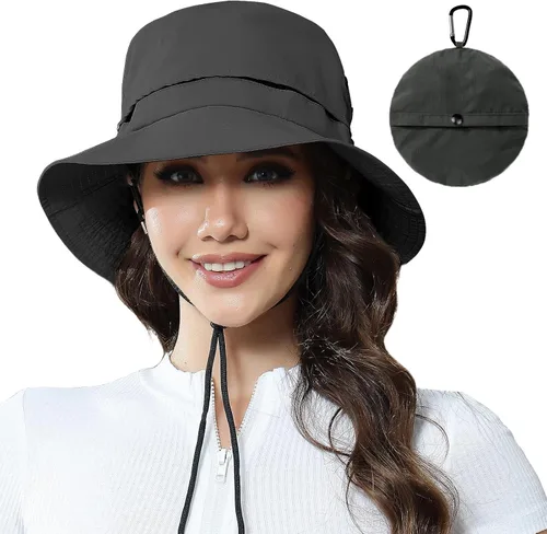 Vista 7 de Sombrero de pescador impermeable plegable para mujer, sombrero de sol con protección UV para hombre