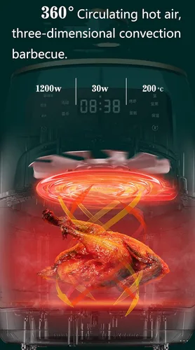 Vista 4 de Freidora de aire doméstica inteligente sin aceite multifunción Freidora Horno de circulación de aire rápida Control de temperatura ajustable 60 Negro