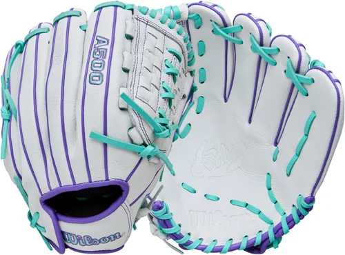 Vista 11 de Wilson Guantes de sóftbol A500 Siren Fastpitch 2026 Blanco/Púrpura/Espuma de mar