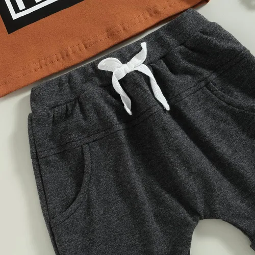 Vista 80 de Conjunto de traje de verano para bebé niño pequeño, manga corta, cuello redondo, letras impresas, lindo traje de verano, conjunto de 2 piezas