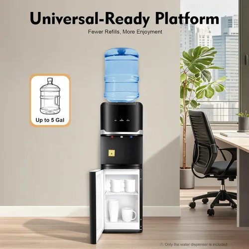 Vista 2 de Dispensador de enfriador de agua de carga superior para botellas de 5 galones, enfriador de agua de pie negro con 3 ajustes de temperatura y bloqueo