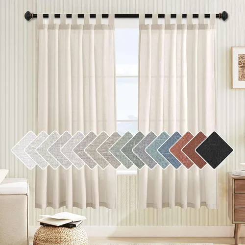 Vista 54 de Cortinas de lino para sala de estar, decoración para el hogar, con pestaña superior, privacidad añadida, ahorro de energía, filtro de luz