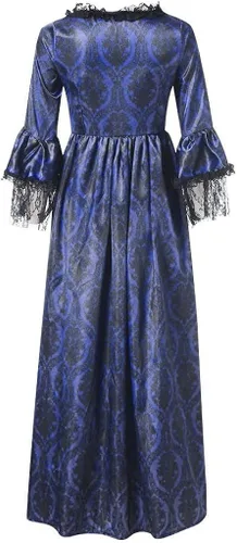 Vista 5 de CZHJS Vestido medieval para mujer, vestido victoriano de encaje de manga larga, vestido retro gótico delgado, vestido de túnica renacentista hasta