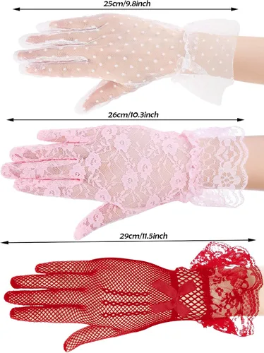 Vista 3 de Guantes de encaje para mujer, guantes de fiesta de té, guantes cortos elegantes hasta la muñeca, guantes florales para cena, boda, fiesta de té