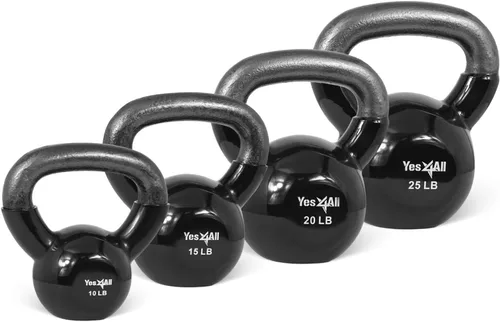 Vista 23 de Yes4All - Juego de pesas rusas recubiertas de vinilo, set combinado para entrenamiento corporal completo, fuerza de agarre, flexiones y ejercicios