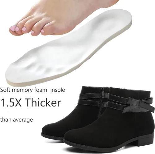 Vista 2 de Luoika Botines anchos para mujer, botines de invierno extra anchos con cremallera lateral y tacón bajo.
