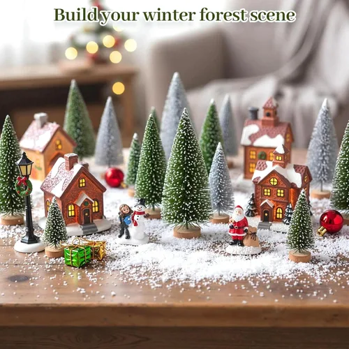 Vista 2 de FUTUREPLUSX 30 piezas de mini árboles de sisal artificiales, mini árboles de Navidad con base de madera para decoración de mesa de Navidad