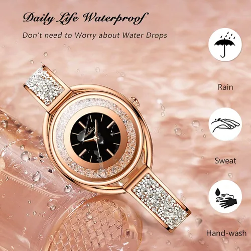 Vista 5 de RORIOS Reloj analógico de cuarzo para mujer, resistente al agua, reloj de pulsera de diamantes de pulsera de acero inoxidable para mujer