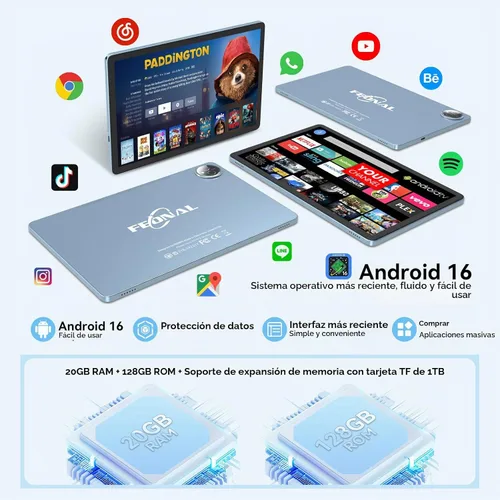 Vista 3 de Tablet de 11 pulgadas Android 15, última actualización de 2026, 128 GB ROM 16 GB RAM, tabletas 4G LTE, 5G WiFi+Celular, Octa-Core MTK8786, cámara