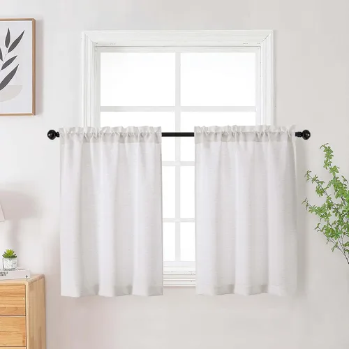 Vista 114 de Cortinas de lino para dormitorio y sala de estar de 96 pulgadas de largo, juego de 2 paneles, con bolsillo para cortinero, filtrado de luz, textura