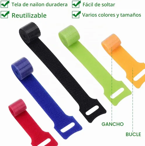 Vista 3 de OneLeaf 60 Piezas Bridas de Cable Reutilizables de Sujeción con Gancho y Bucle, Correas de Cable Multiusos Bridas de Alambre Gestión de Cables