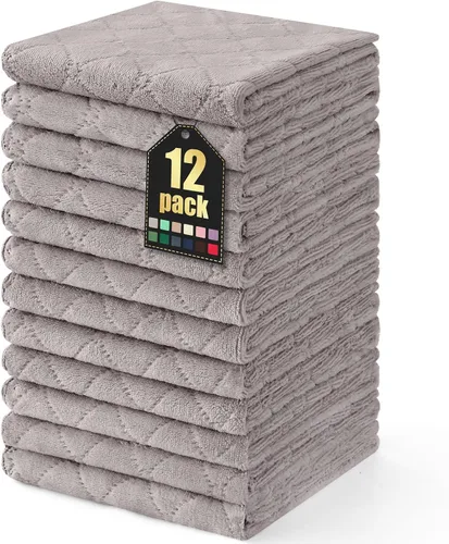 Vista 60 de Homaxy - Paquete de 12 trapos de cocina (13 x 19 pulgadas, marrón), de terciopelo coral supersuaves y absorbentes para lavar platos, paño