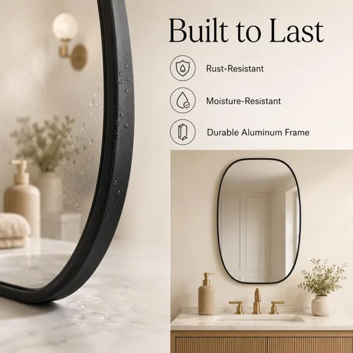 Vista 4 de USHOWER Black Oval Bathroom Mirror 20x30 Inch, Oblong Vanity Mirror