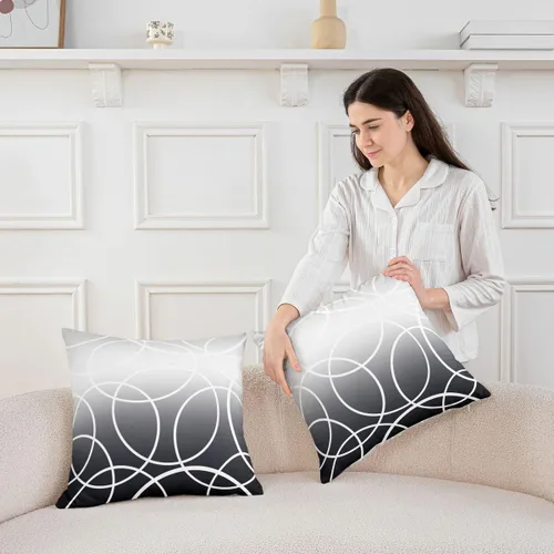 Vista 3 de Fundas de almohada degradadas, fundas de almohada con círculos geométricos y anillos para apoyo lumbar, rayas y líneas, fundas de cojín reversibles