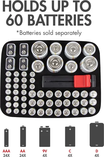 Vista 3 de Tenergy Estuche Organizador de Almacenamiento de Baterías con Probador de Baterías, Contiene 60 Baterías AA AAA C D 9V (Baterías no Incluidas)