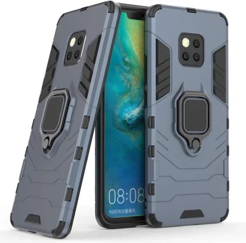 Vista 8 de Compatible con Huawei Mate20 Pro, funda de metal con anillo de agarre a prueba de golpes (funciona con soporte magnético para automóvil), funda Negro