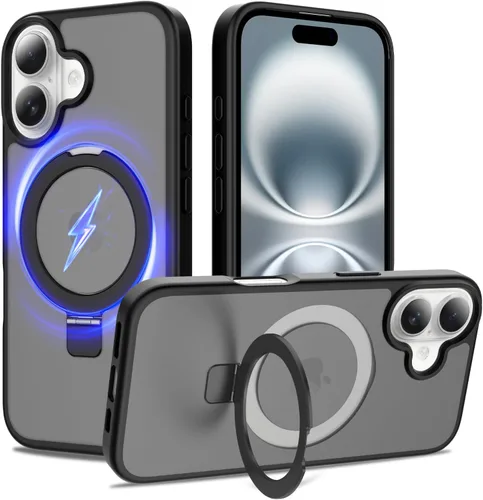 Vista 38 de Funda con soporte ultra magnético para iPhone 15 Pro [protección militar contra caídas] [compatible con MagSafe] a prueba de golpes, translúcida