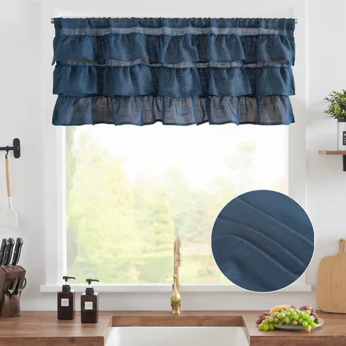 Vista 2 de jinchan - Cortina de cenefa para ventana de cocina con volantes, 18 Filtrado de luz, bolsillo para barra, tratamiento de ventana para baño, sala