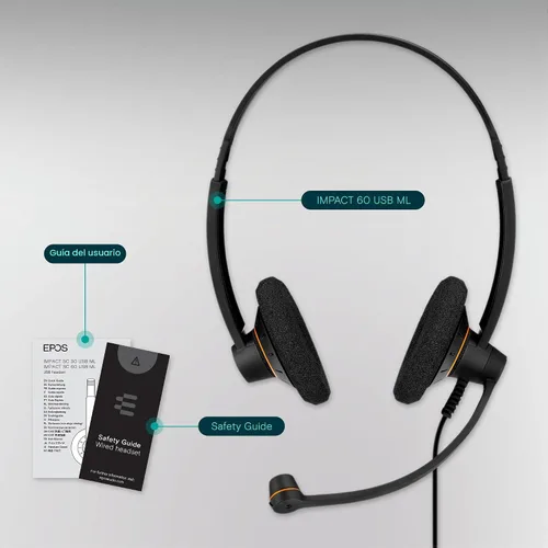 Vista 7 de EPOS Sennheiser Consumer Audio SC 60 USB ML (504547) - Auriculares empresariales de doble cara Para Skype Empresarial con sonido HD, micrófono