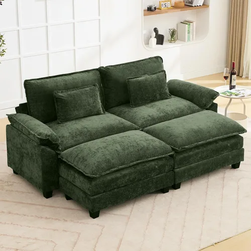 Vista 47 de Oprisen Sofá Seccional Modular, Cómodo Cloud Couch Sofá Seccional, Sofá Cama de Chenilla con Asiento Profundo con Almohadas Decorativas para Sala