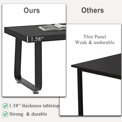 Vista 3 de HSH Mesa de café negra moderna, mesa de centro de madera rústica y metal, mesas de café sencillas de estilo granja para sala de estar, mesa de té