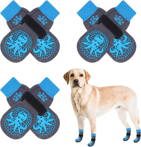 Vista 21 de SCENEREAL 6 piezas de calcetines antideslizantes para perros para prevenir lamido de patas para pavimento caliente/frío, calcetines de agarre