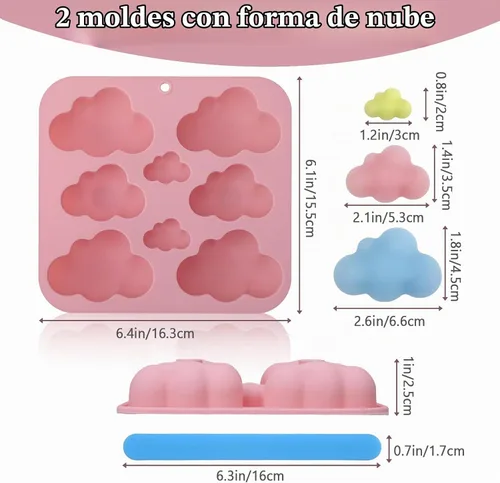 Vista 2 de Paquete de 2 moldes de silicona con forma de nube, moldes de chocolate en forma de nube, moldes de gomitas de nubes 3D, moldes de silicona